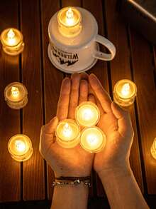 5/12/24pcs Acrylic Crystal Drip Pattern LED Electronic Candle Lights (With Batteries), Rose Pattern Projection Tea Candle Lights, Simulated Flameless Candle Lights, Suitable For Weddings, Valentine's Day, Holidays, Home Decor, Dining Table Decor - Warm Light - View 5
