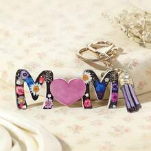 1 Pc Mother's Day MOM Letter Keychain, Floral & Donut Print Acrylic Bag Charm With Tassel, Cute "MOM" Key Ring Gift For Mom, Fashion Backpack Accessory - Multicolor - View 10