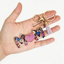 1 Pc Mother's Day MOM Letter Keychain, Floral & Donut Print Acrylic Bag Charm With Tassel, Cute "MOM" Key Ring Gift For Mom, Fashion Backpack Accessory - Multicolor - View 5