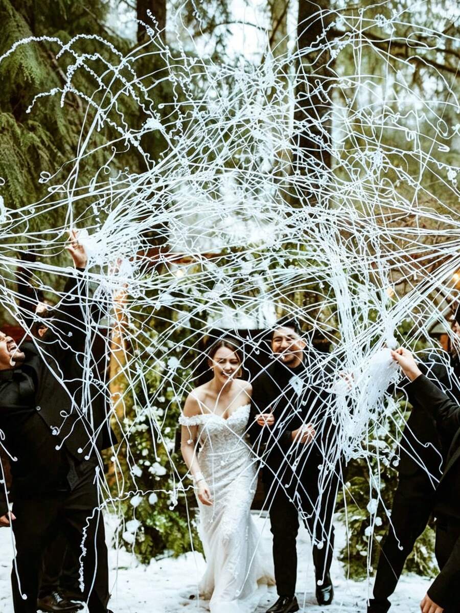 5pcs/10pcs/1pc - Wedding Toss Confetti Ribbons, White Wedding Ribbons, Colorful Ribbons, Spider Silk, Tassel Colorful Confetti Balls - Toss Colorful Confetti Balls, Hand-Held Colorful Confetti Balls, Suitable For Wedding Atmosphere Ribbons, Birthday Party Celebration Ribbons, Party Decorations, Lawn Wedding Hand-Toss Ribbons (White), Wedding Interactive Game Props