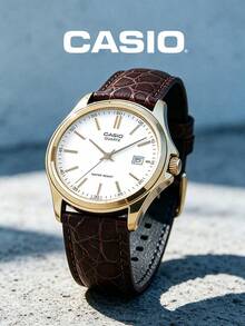 Men's Classic Dress Watch MTP-1183Q-7A White Dial Gold Tone Case Baton Markers Date Display Brown Croc Leather Strap Water Resistant Quartz Vintage Elegant Business Formal Wristwatch Office Dinner Wedding Anniversary Sophisticated Gift for Dad Husbandtleman - 白盤皮帶 - 查看 2