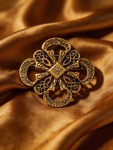 1pc Vintage Floral Geometric Women's Brooches, Exquisite Openwork Pins For Backpack, Y2K Jewelry Accessories For Women Daily Wear & Gift - Pattern - View 2