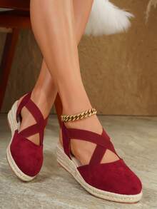 Women's Comfortable Non-Slip Spring/Summer Vacation Slip-On Apricot Hemp Rope Platform Wedge Sandals - Burgundy - View 10