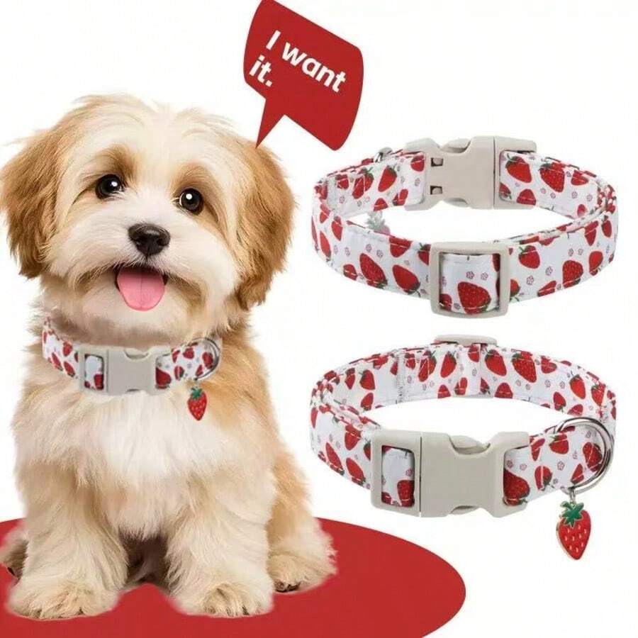 Vòng cổ cho chó đuôi nhỏ thanh lịch, vòng cổ hình quả dâu tây dễ thương, vòng cổ điều chỉnh được cho chó. - Màu Hồng  Dưa hấu - Xem 1