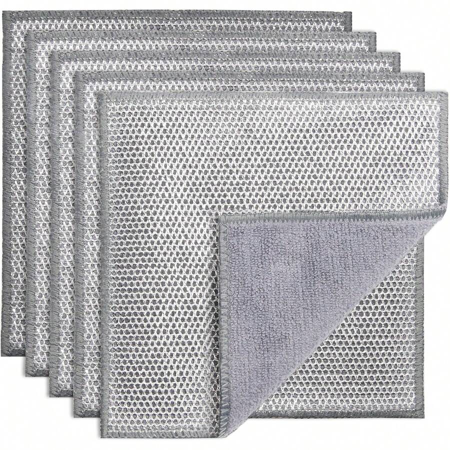5 Pa -Sided Metal Wire Dishcloth, Reusable Non-Scratch Cleaning Pads With Fabric Side For Nonsti Cookware, Pots, Pans & Kitch Cleaning Variant 2 - 5 - 查看 1