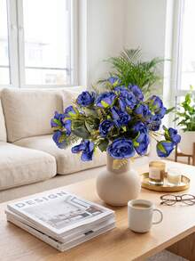 4pcs Lemon Branches, Suitable For Spring Decor, Window Display, Living Room, Bedroom, Bathroom, Kitchen, Wedding, Holiday, Indoor Tabletop Decoration - Chinese Style Peony Bundle In Blue - 4pcs - View 5