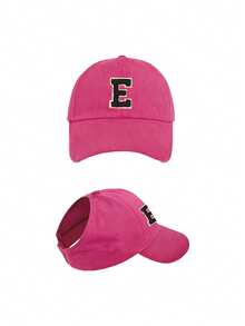 1 buah Topi Baseball Wanita dengan Bordir Huruf dan Lubang untuk Kuncir Rambut, Topi Matahari Multifungsi, Musim Panas, Liburan, Festival - Hot Pink - View 7