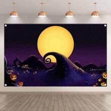 D72x43inch Polyester Nightmare Before Christmas Theme Backdrop Halloween Yellow Full Moon Night Background Boys Girls Adult Party Decorations Photo Banner10, Ideal For Home And Room Décor, Birthday And Party Decorations, Event Backdrops, Photo Booth Setups, Wall Art, Graduation And Wedding Decorations, Holiday Displays, Photography Backdrops, Party Supplies, And Gift Selection. - 多色的 - 查看 2