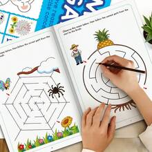 儿童专注力挑战迷宫游戏书，卡通动物主题迷宫活动书，幼儿大脑发育练习册，逻辑思维谜题练习 - 白色 - 查看 6