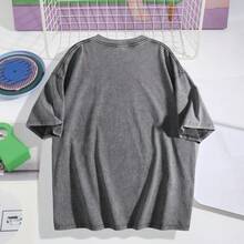 230g Heavyweight Washed Vintage T-Shirt For Women - Loose Fit Round Neck Short Sleeve, California Beach Surf And Palm Tree Print, Casual Summer Wear - 灰色 - 查看 2