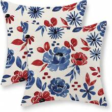 2PCS July 4th Patriotic Floral Pillowcase, Red And Blue Watercolor Flower Decorative Pillowcase, Independence Day Home Decor, Single-Sided, Pillow Insert Not Included - Two-piece Set In Multiple Colors - View 9