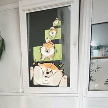 1张可爱柴犬卡通窗贴，儿童房装饰，粘性玻璃贴纸，俏皮小狗墙贴，静电吸附无需胶水，易撕易贴，适用于卧室、游戏室、婴儿房。 - 彩色 - 查看 4