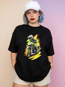 Women's Soft, Casual, Short-Sleeved T-Shirt With A Round Neck, Featuring A Biker, Racing Driver, WRC, Mechanic, 90s American Street Style, Sporty, Off-Road, And Competitive Sports Look. White. - 黑色 - 查看 9