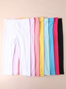 8pcs/Set Classic Versatile Candy Color Girls Ankle Length Leggings, Solid Color Girls Tight Pants Tights, Suitable For Daily Wear, All Seasons - Multicolor - View 8