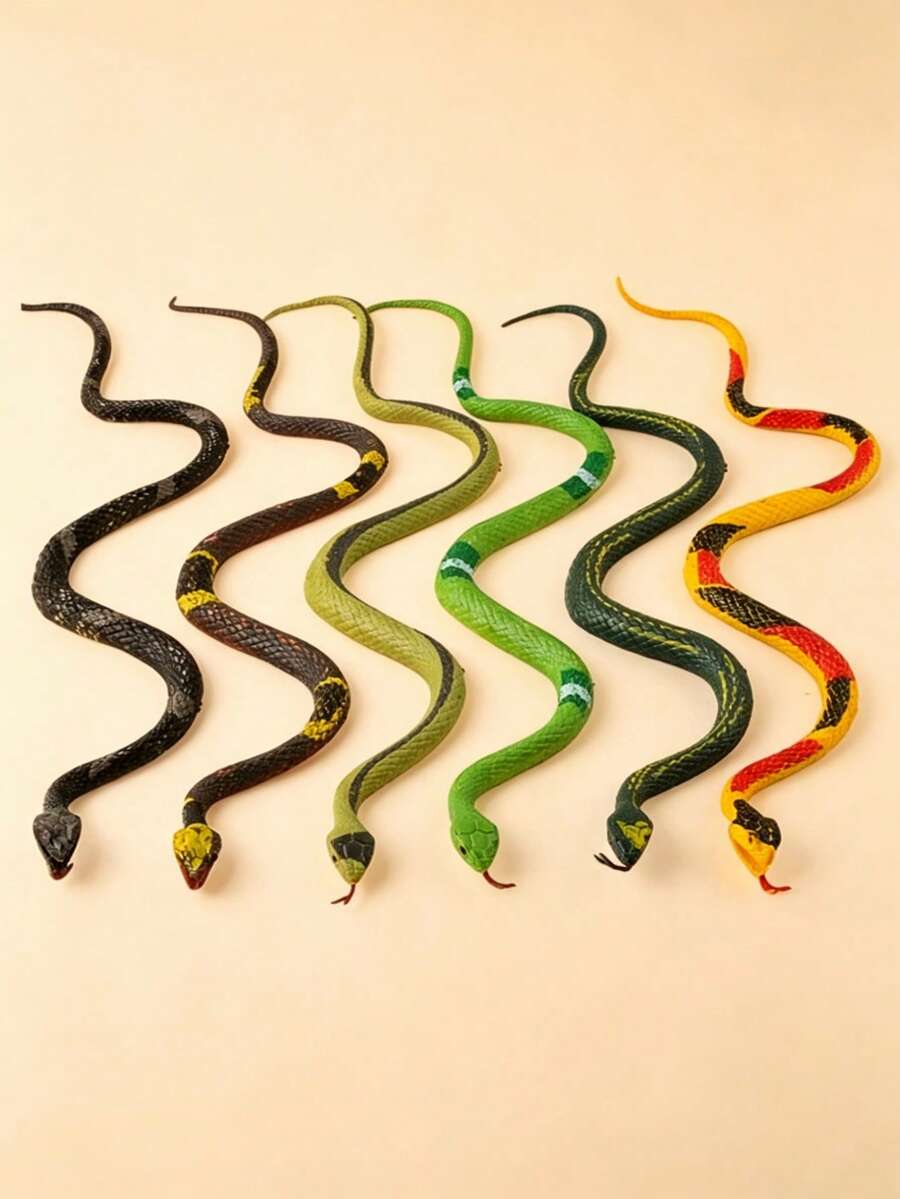 6pcs Realistic Rubber Snake Garden Decor, Joke And Halloween Decoration - Realistic Snake Prank Set, Scare Birds, Snails And Mice - Sturdy Fake Plastic Snake Stakes For Funny Pranks And April Fool - Multicolor - View 1