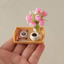 Miniature Realistic Potted Plant Tray Book, Creative Decor DIY Accessories For Dollhouse Scene, Desktop Ornament, Dollhouse Mini Decor, Photography Prop Decoration, Mini Coffee Cup Bouquet Scene Model - Multicolor - View 2
