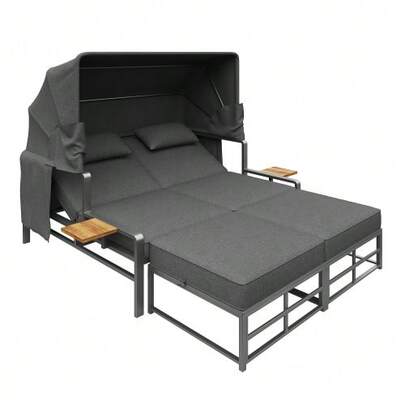 Conjunto de lounge para jardim para 2 a 4 pessoas, Conjunto de sofá para 2 pessoas, Conjunto de sofá para 2 pessoas com guarda-sol dobrável, Conjunto de sofá para área externa, Conjunto para varanda, para uso interno e externo