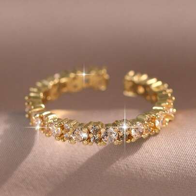 jealous young 1pc Exquisite Round Full Cubic Zirconia Engagement Open Rings For Women Girl Luxury Party Wedding Gift