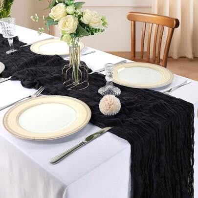 1 chiếc khăn trải bàn voan đen, khăn trải bàn nhăn kiểu Bohemian, khăn trải bàn trong suốt cổ điển, thích hợp cho đám cưới, tiệc cô dâu, trang trí tiệc sinh nhật, có thể dùng để trang trí lò sưởi, ghế, rèm cửa và cổng cưới.