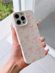 1 chiếc ốp lưng điện thoại cá nhân hóa họa tiết vải thiều trắng mờ, nơ hồng và trái tim hồng, dành cho iPhone 16 Pro Max, 15/14 Plus/13/12/11. - Nhiều màu - Xem 3