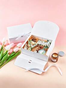 8pcs/4pcs/1pc-White Premium Gift Box, Gift Packaging Box, Luxury Gift Box (With Ribbon), Bridesmaid Gift Box, Proposal Gift Box,Suitable For Wedding Souvenirs, Birthday Gifts, Graduation Gifts, Groom Proposal Box, Various Holiday Gift Packaging, Christmas Gift Box, Halloween Gift Box, Teacher's Day Gift Box. (White) - White - View 9