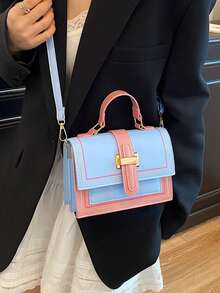 Fashionable Women Color Block Shoulder Bag, Large Capacity Casual Handbag With Shoulder Strap - Multicolor - View 9