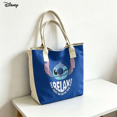 Miniso Túi xách tay và đeo vai đựng laptop Disney Stitch, in câu nói "Thư giãn và thuận theo tự nhiên", thích hợp sử dụng hàng ngày.