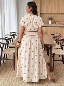 Weeklong Vestido de mujer talla grande con cuello en V profundo y estampado aleatorio - Multicolor 15 - Ver 2
