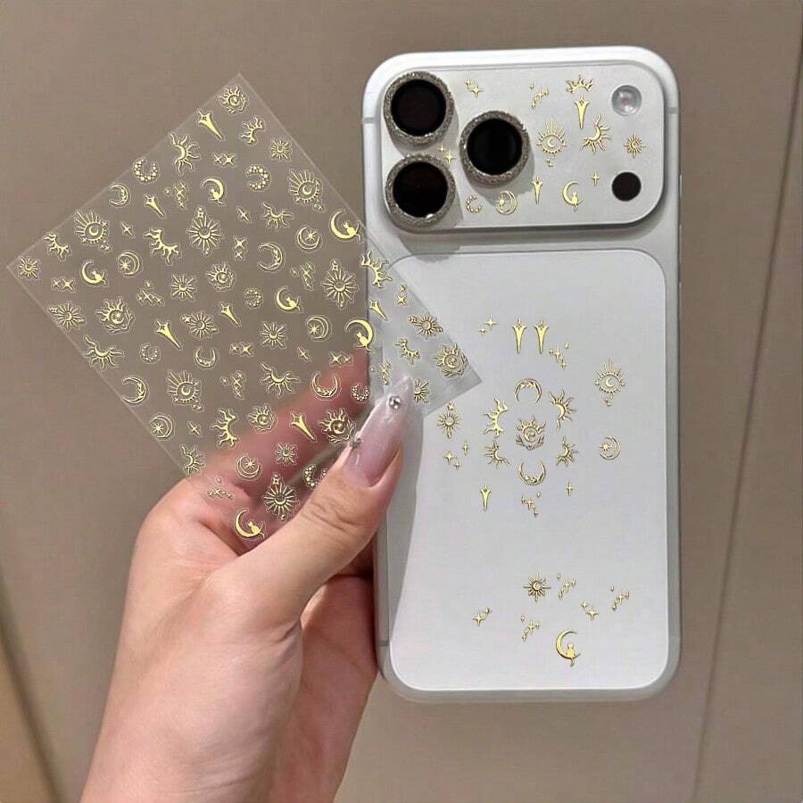 Apple 17 Series Phone Sun & Moon Gold Foil Stickers, DIY Decorative Stickers, Camera Stickers - Multicolor - View 1