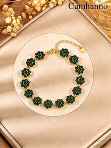 Camhanno 1 Pc Elegant And Exquisite Stainless Steel Bracelet, Creatively Designed With Four Leaf Flowers, Perfect Holiday Gift - Gold 2 - View 18