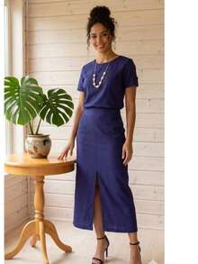 Elegant Moon Set Conservative / Modest Party Sensual Fabric Faux Buttons Zipper Set Evening Office Formal And Night Autumn - Navy Blue - View 2
