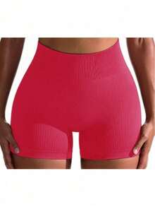 Workout Sets For Women 2 Piece Seamless Ribbed Crop Tank High Waist Shorts Yoga Outfits - Burgundy - View 3