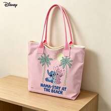 Miniso Disney Stitch & Angel Handheld & Shoulder Laptop Bag, "Nama-Stay At The Beach" Tropical Shoulder Bag For Daily Use - Black - View 2