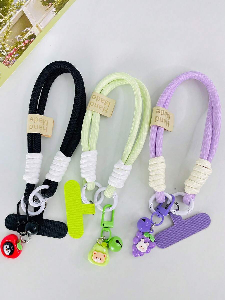 1pc Ins Style British Lanyard With Cute Animal & Fruit Pendant, Short Strap Suitable For Cartoon Camera, Earphone, Keychain, Bag, Universal Wrist Strap, Comes With Clip, Adorable & Fashionable, Anti-Lost - Multicolor - View 1