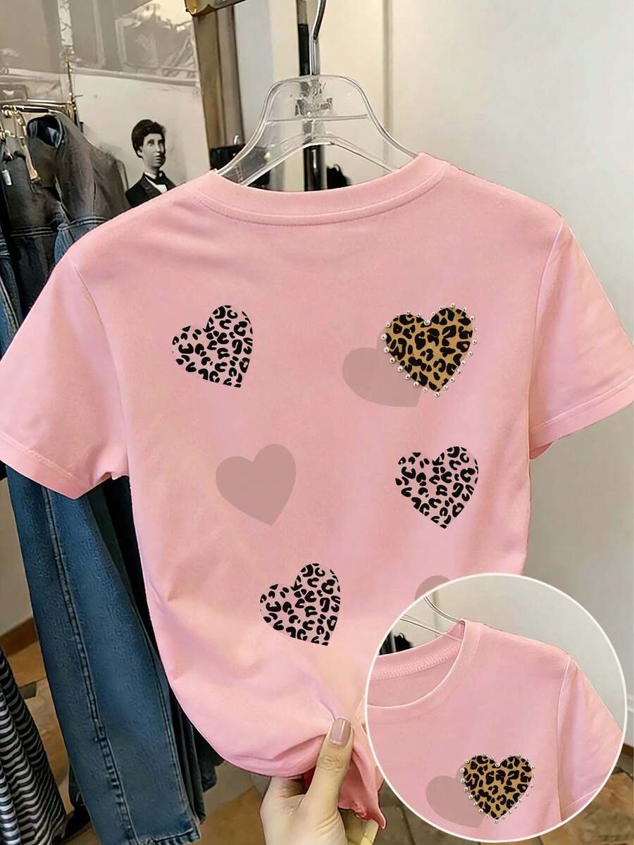 Tween Girls' Casual Graphic Print Crew Neck Short Sleeve T-Shirt, Summer Top - Pink - View 1
