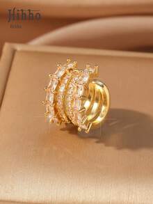Hihho 1pc Vintage French Fashion Creative Geometric C-Shape Sparkling Zirconia Clip-On Left Or Right Ear Earring For Women, Glamorous Gold/Silver Clip Earring, Luxurious Jewelry Accessory Suitable For Daily, Festival, Party, Best Holiday Gift - C-shaped Ear Clips - View 5