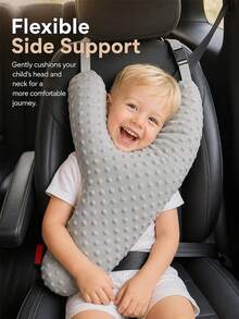 1pc Children's Car Headrest, Anti-Pinch Cartoon Pillow, Soft Breathable Y-Shaped Gray Plush Neck Pillow, Car Interior Support - Light Grey - View 5