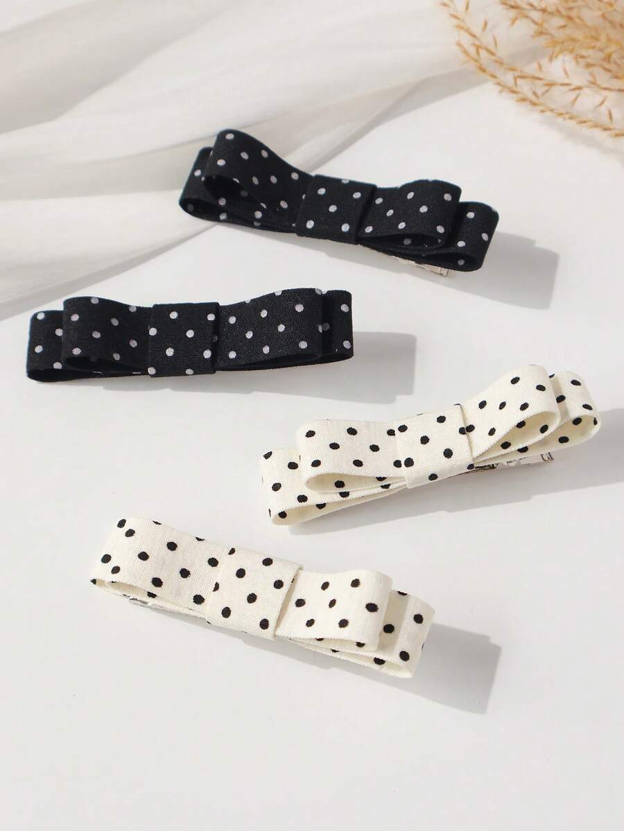 4pcs Girls' Delicate Minimalist Versatile Polka Dot Bow Hair Clips - Multicolor - View 1