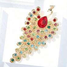 1pc European And American Fashion  Brooch, Suitable For Daily Wear, Festivals, Weddings, And Various Occasions. Very Beautiful1pc Cross-Border Europe And America Anti-Exposure Peacock Brooch, High-End Brooch With Rhinestones, Clothing Accessory, Phoenix Retro Brooch - Blue - View 5