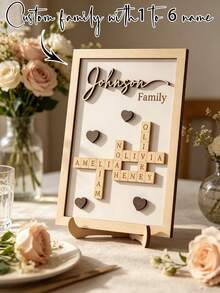 1pc Customized 1-12 Family Name Wooden Artwork Personalized Scrabble Tile Desktop Decor Grid Arrangement Wooden Desktop Decoration - Black - View 4