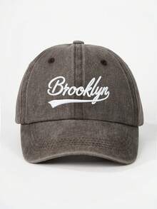 1 pièce Casquette de baseball brodée "BROOKLYN" pour hommes, lavée, style de rue décontracté pour le printemps/l'automne, les sorties, les voyages, la plage - Impression de lettres noires - Voir 6