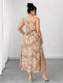 Vestido maxi de punto con estampado floral azul y blanco para mujer de talla grande, adecuado para volver al colegio, graduación, San Valentín, festival de música, Día de la Madre, Halloween, Acción de Gracias, Pascua, Baile de graduación, citas, temporada de bodas, viajes al aire libre - Albaricoque 3 - Ver 2