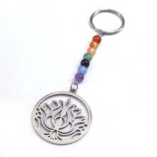 Yoga Lotus Healing Balancing Maxi Chakra Keychain Stainless Steel Colorful Stone Beads 7 Chakras Energy Key Chain Jewelry - Silver - View 13
