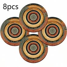 Set med 1/2/4/6/8/300 runda bordsunderlägg med 36 cm diameter, designade med retro koncentriskt cirkelmönster och vävt brunt beige gradientspiralmönster, tjockt slitstarkt tyg - Multifärgad - Visa 15