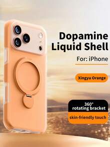 Liquid Silicone Phone Case With 360° Rotating Magnetic Stand For IPhone 17 Pro Max, 16 Pro, 15, 14, 13, Cute Candy Colors, Soft & Skin-Friendly, Suitable For Daily Use And Hands-Free Viewing, Anti-Drop And Scratch-Resistant - Orange - View 3