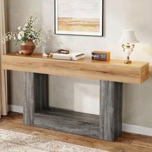 Two-Tone Wood-Effect Console Table, Ideal For An Entryway Or Living Room. Thick Top, Lower Storage Compartment, Made Of Particleboard. - 自然色 - 查看 6