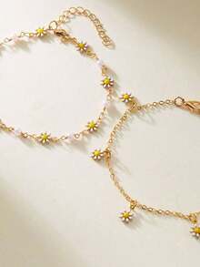 1pc Sunflower Design Golden Chain Anklet For Summer Beach Valentines,Mom,Mother,Mother's Day,Gift - 多色-1 - 查看 3