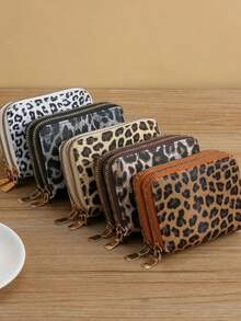 Double Zipper Card Bag Id Holder Caredit Card Holder Cute Purse Leopard Print Short Wallet Woman Coin Purse Coin Pouch,Wallet For Women - Multicolor - View 1