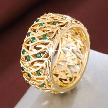1pc Nature Inspired Tree Leaf Shaped Cubic Zirconia Inlaid Wide Band Ring For Women - Multicolor - View 36