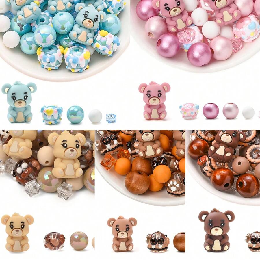 24/29pcs Colorful Cute Bear Silicone Bead Set, DIY Creative Bracelets, Necklaces, Pendants And Craft Projects - Multicolor - View 1